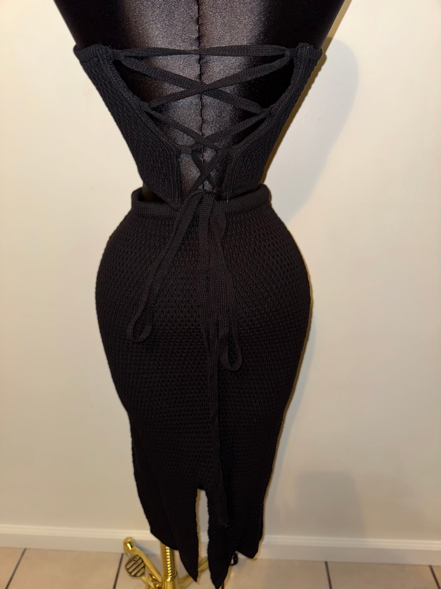 Black Crochet Skirt Set