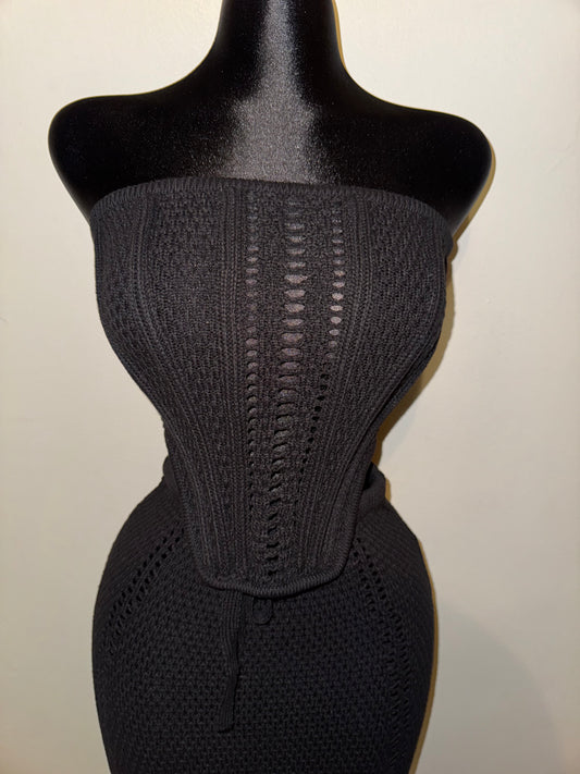 Black Crochet Skirt Set