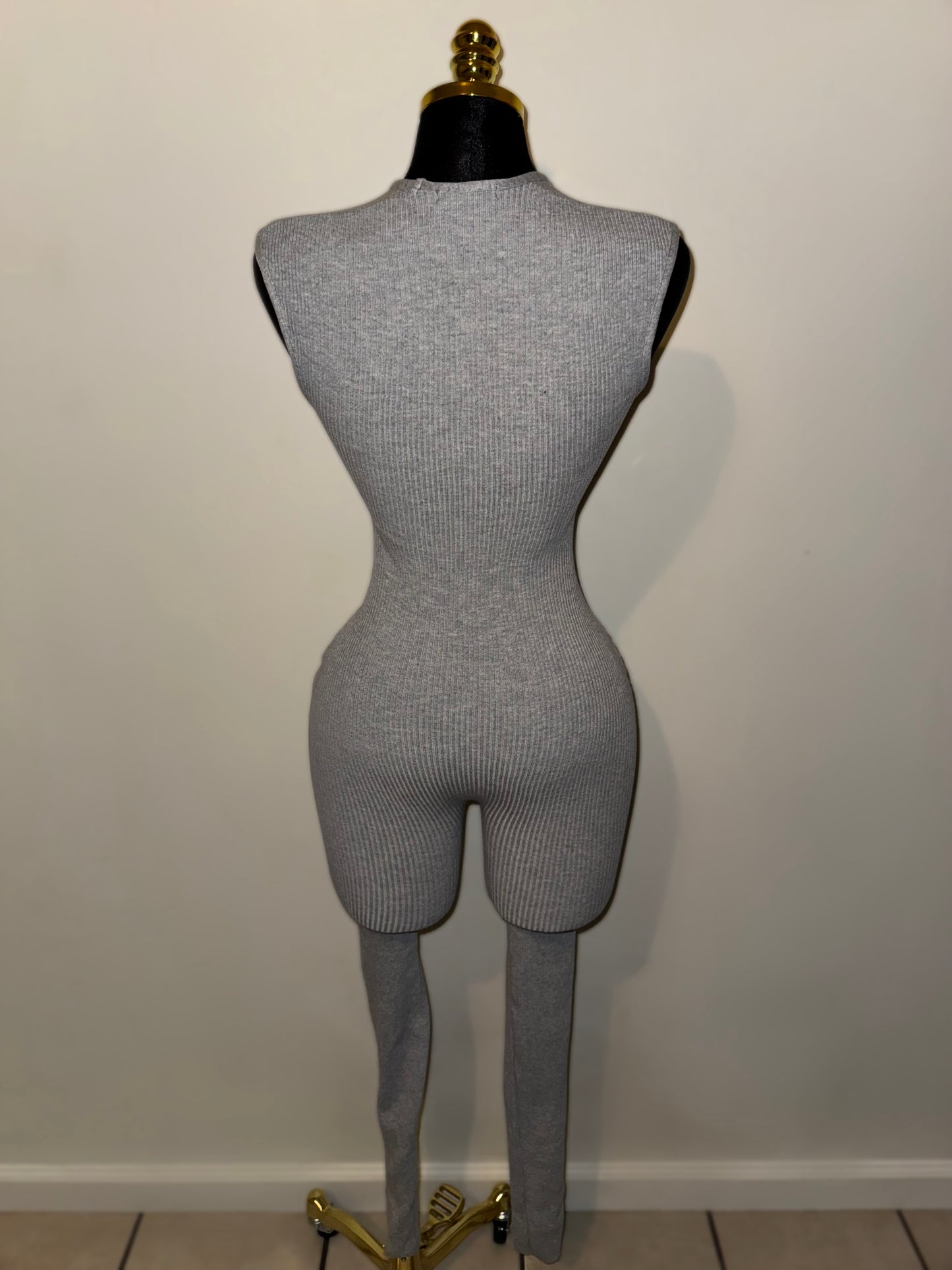 Gray V Neck Jumpsuit