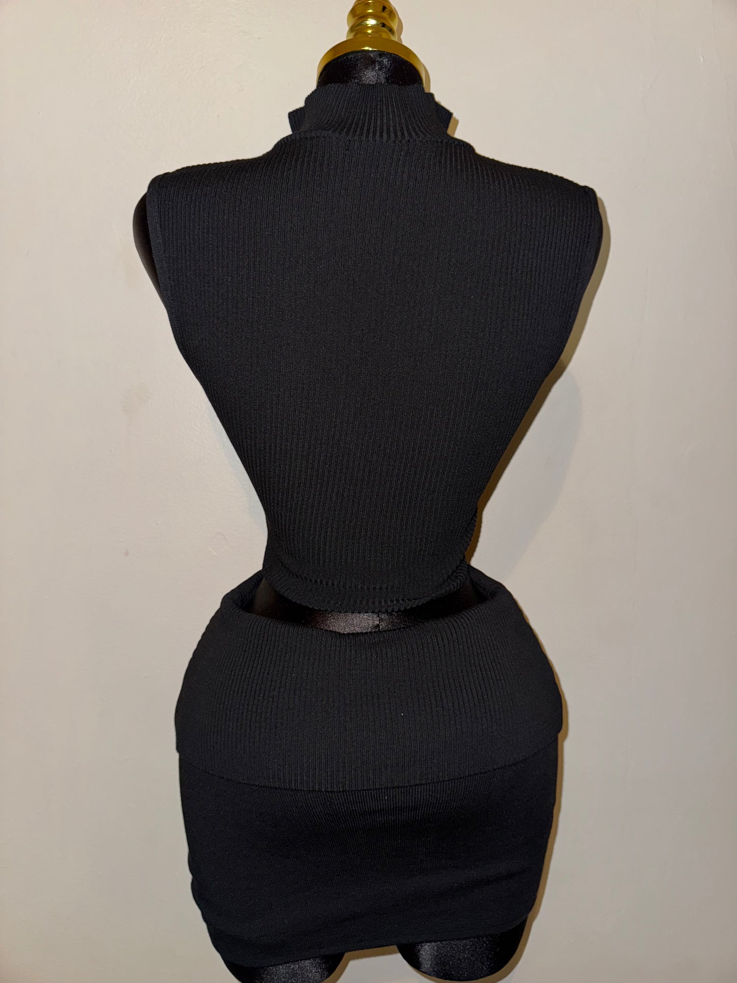 Black Front Zip Up Skirt Set