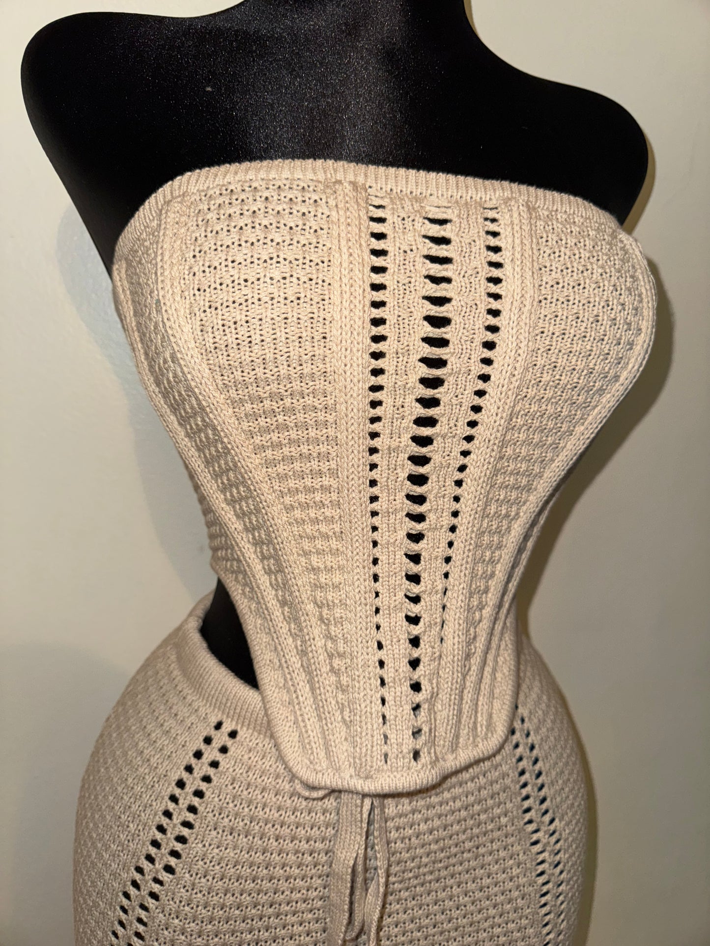 Beige Crochet Skirt Set