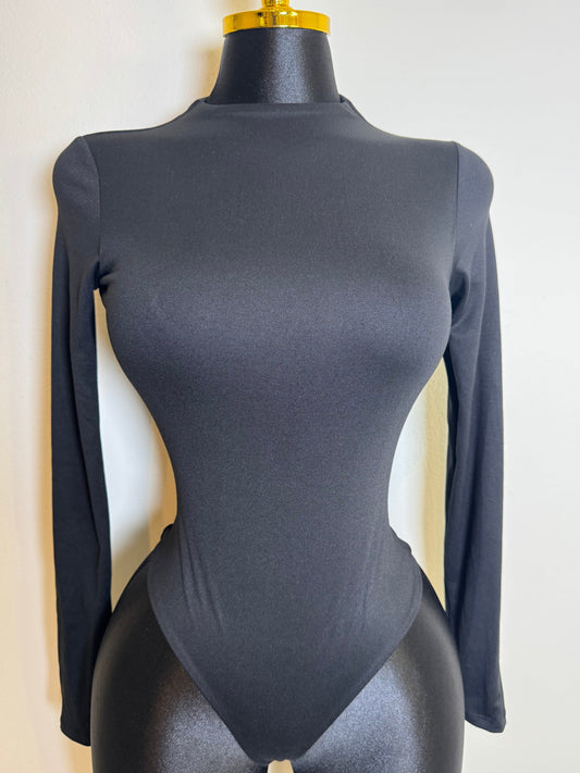 Black Mock Neck Double Layered Bodysuit