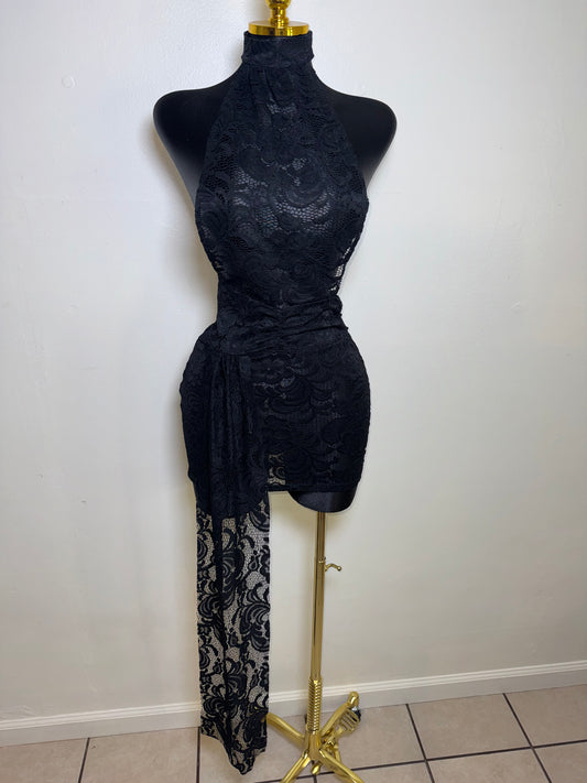 Lace Cut-Out Halter Skirt Dress