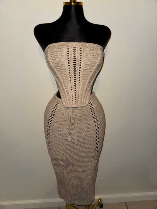 Beige Crochet Skirt Set