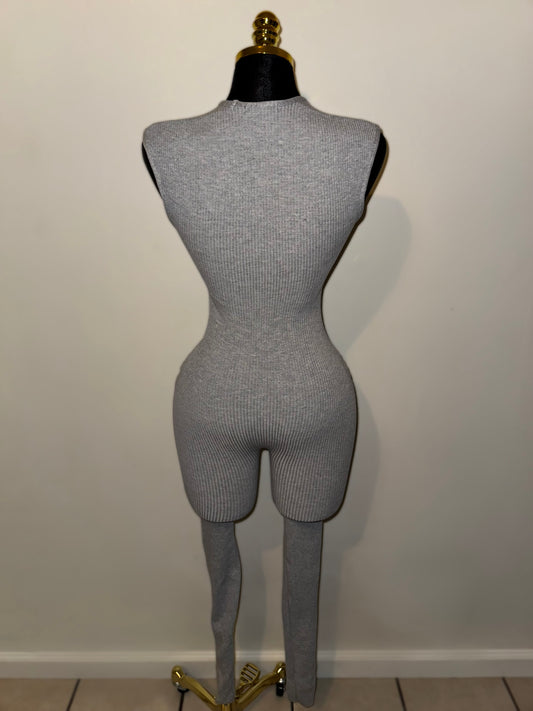 Gray V Neck Jumpsuit