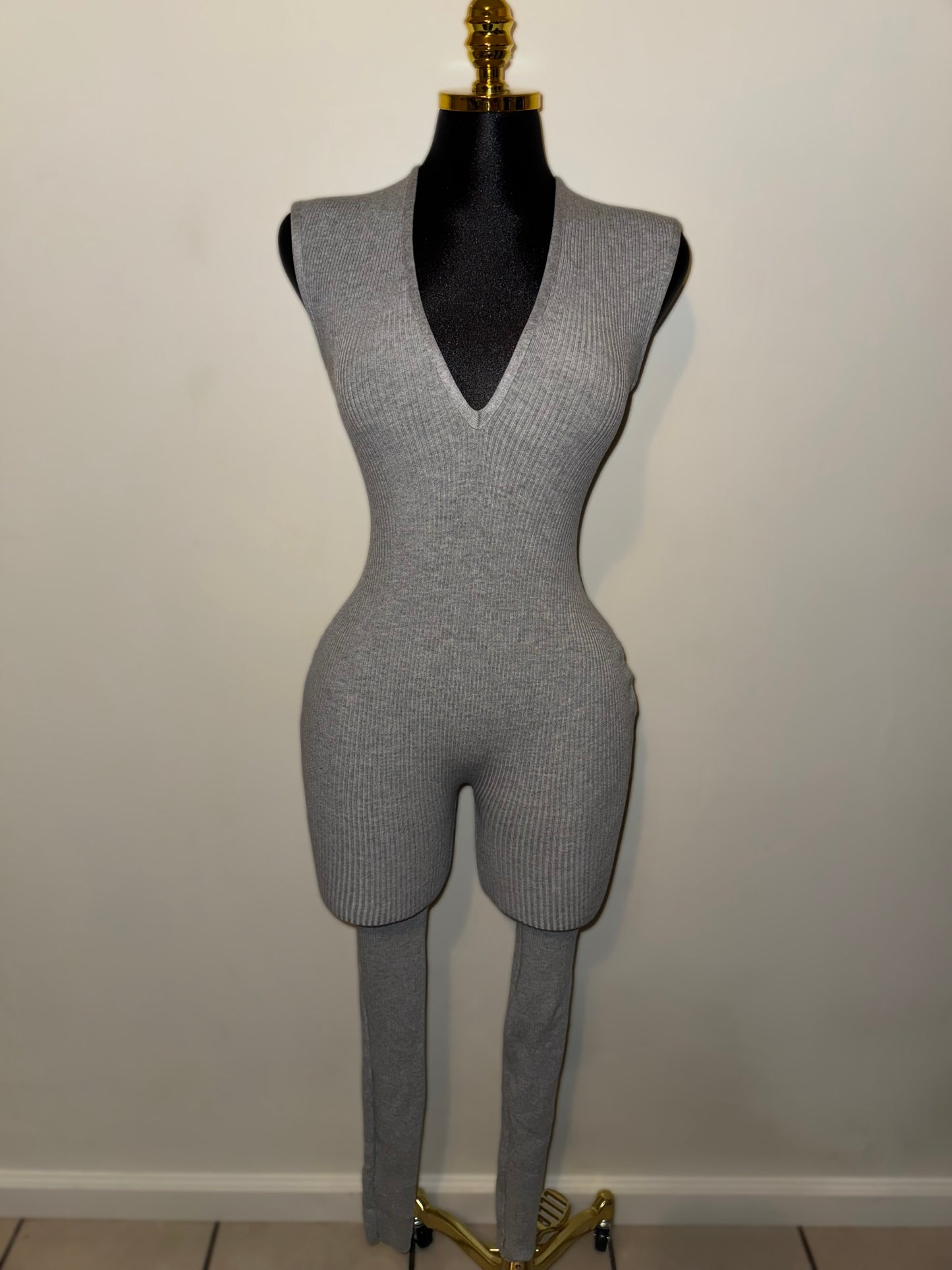 Gray V Neck Jumpsuit