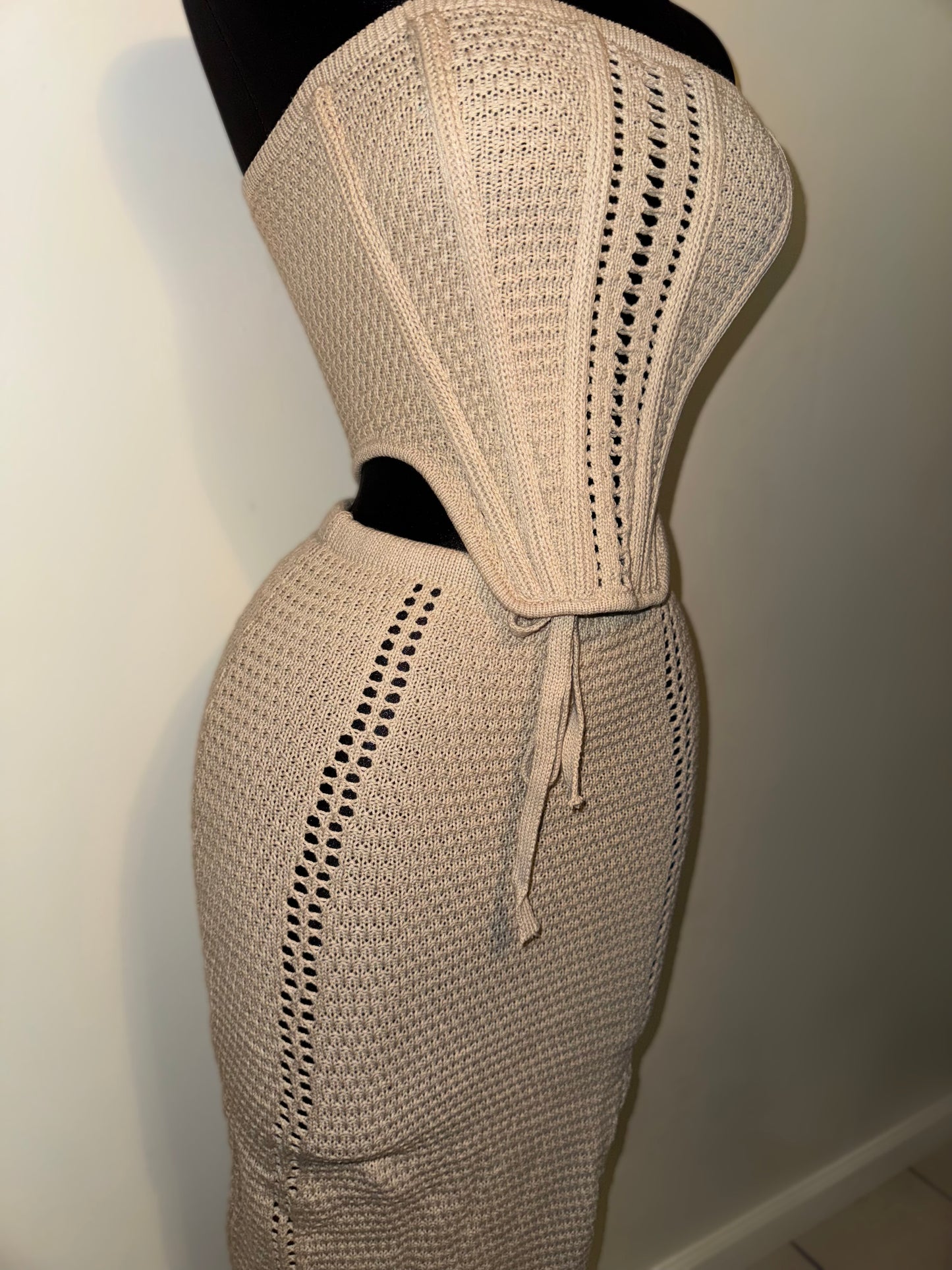 Beige Crochet Skirt Set