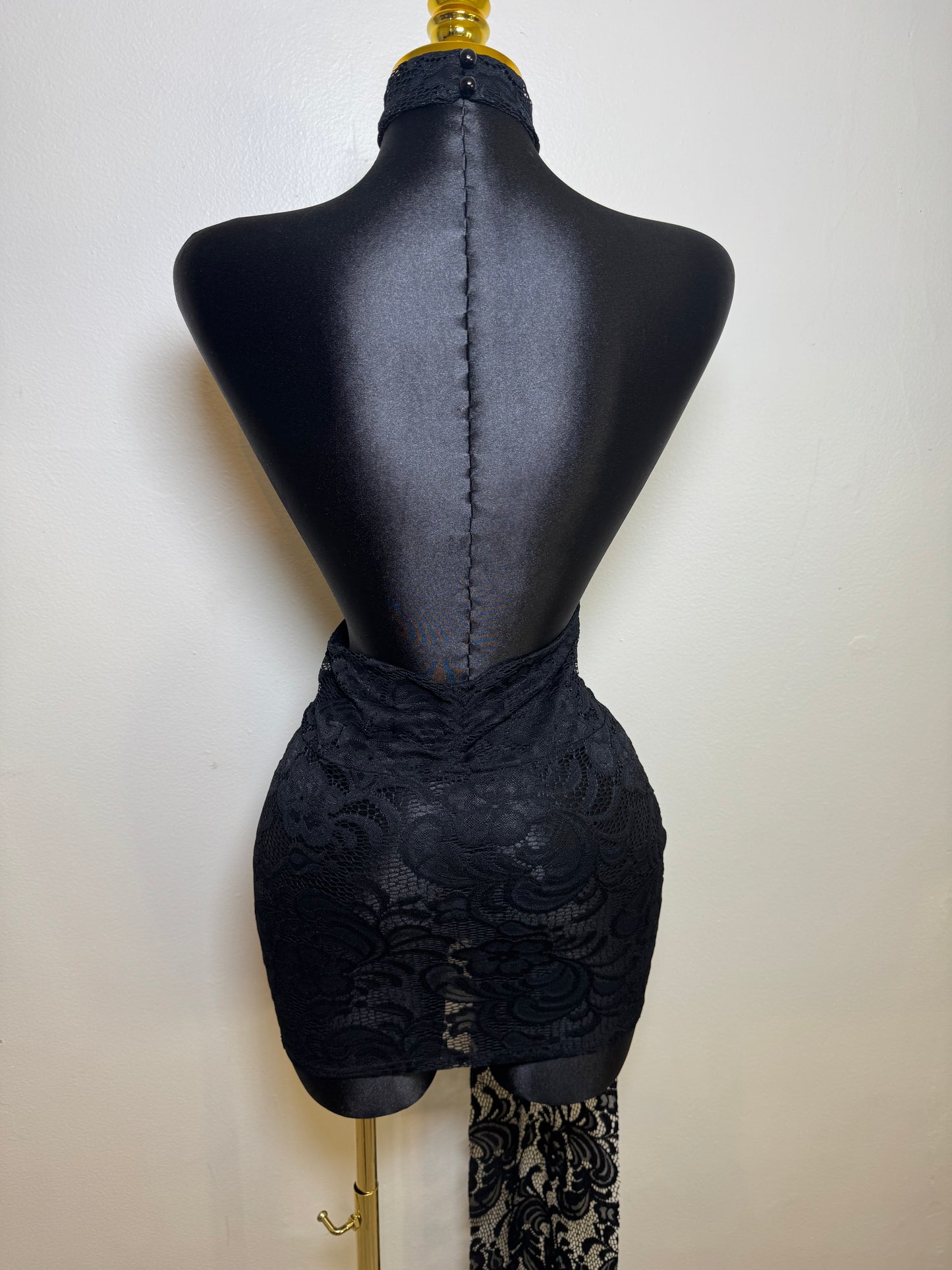 Lace Cut-Out Halter Skirt Dress