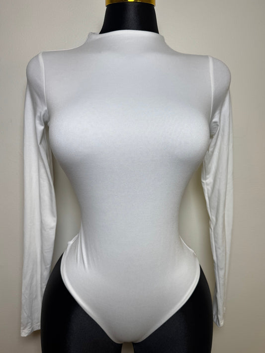 White Mock Neck Double Layered Bodysuit