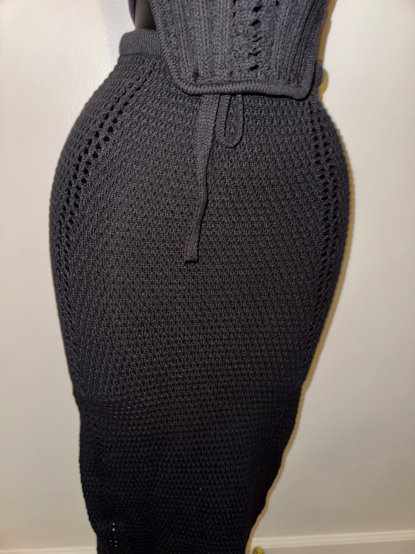 Black Crochet Skirt Set