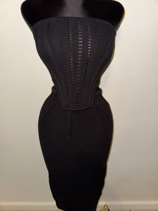 Black Crochet Skirt Set